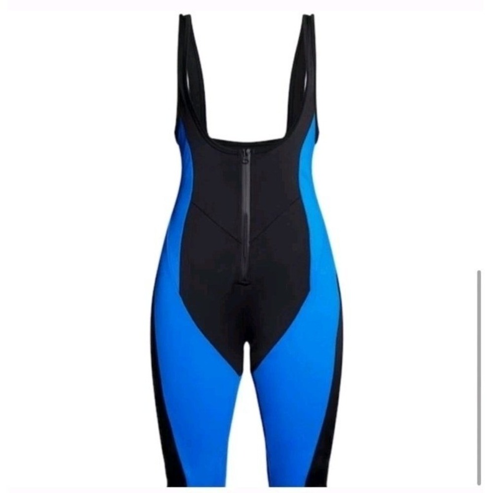 PRETTY LITTLE THING Ski Bib Suit Scuba‎ Womens 2 Blue Black PLT Jumpsuit NEW - Picture 14 of 15
